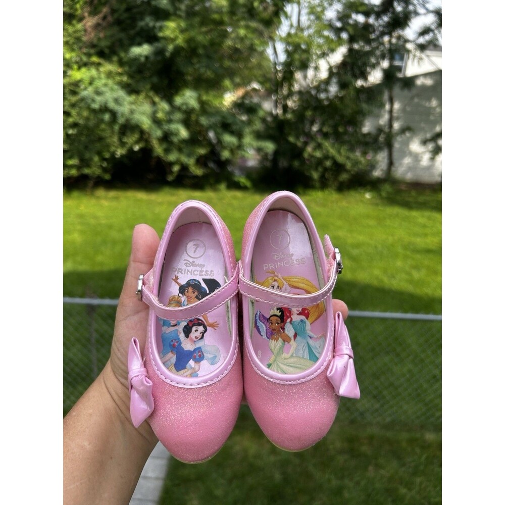 Disney Princess Girls Pink Glitter Mary Jane Heels Shoes Size 7